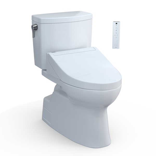 TOTO WASHLET+ Vespin II 1G Two-Piece Elongated 1.0 GPF Toilet and WASHLET+ C5 Bidet Seat, Cotton White, Vitreous China|Plastic, MW4743084CUFG#01