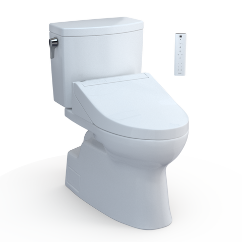 TOTO WASHLET+ Vespin II 1G Two-Piece Elongated 1.0 GPF Toilet and WASHLET+ C5 Bidet Seat, Cotton White, Vitreous China|Plastic, MW4743084CUFG#01