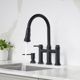 Blanco Empressa Pull-Down Dual-Spray Bridge Faucet, Matte Black, 1.5 GPM, Brass, 443024