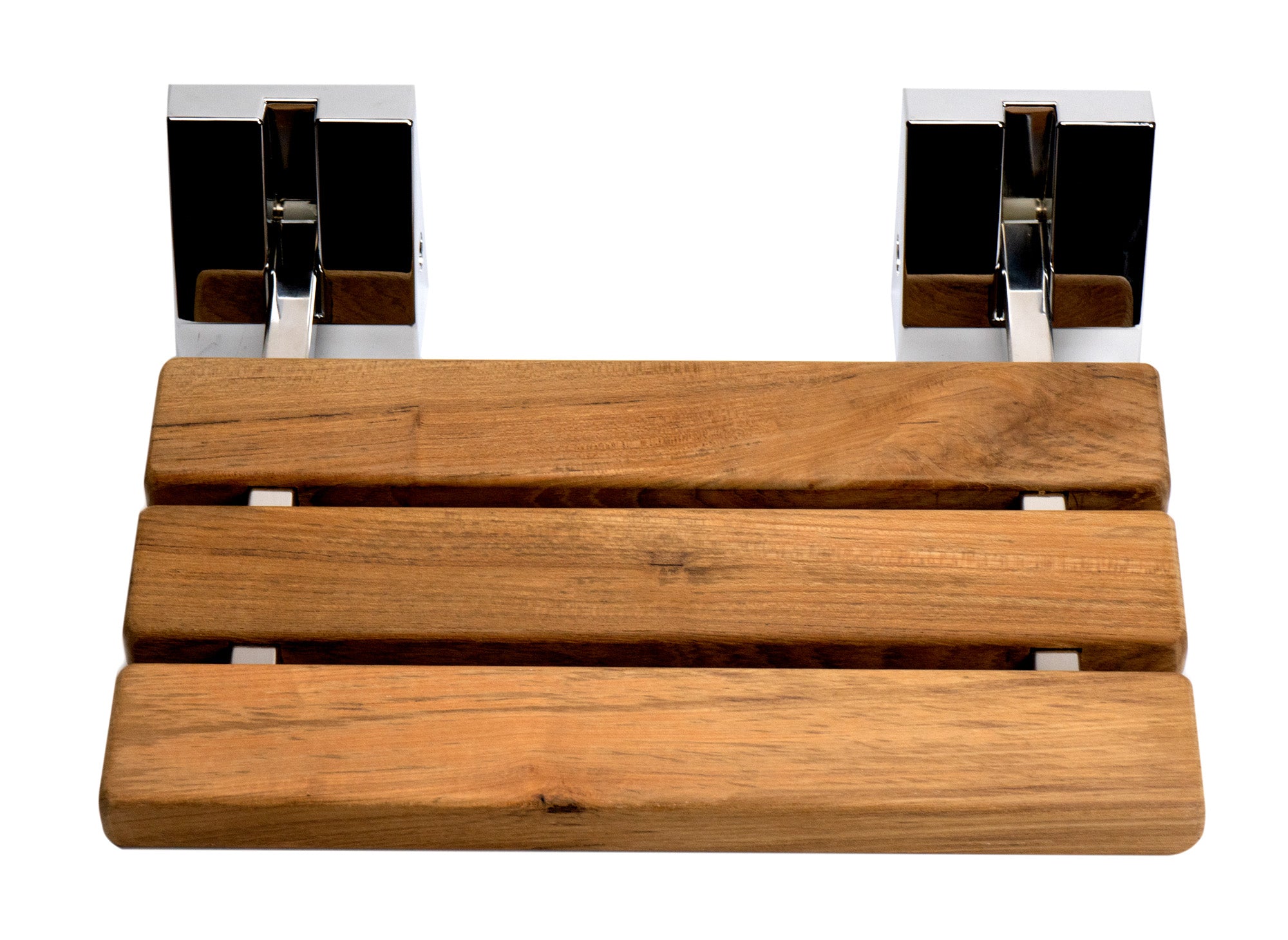 ALFI brand ABS16S-PC Polished Chrome 16" Folding Teak Wood Shower Seat Bench, Natural Wood