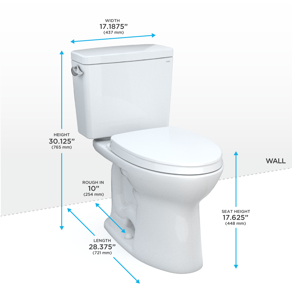 TOTO Drake Two-Piece Elongated 1.28 GPF Universal Height TORNADO FLUSH  Toilet with 10 Inch Rough-In, CEFIONTECT, and SoftClose Seat, WASHLET+ Ready, Cotton White, Vitreous China, MS776124CEFG.10#01