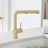 Blanco Linus Low Arc Pull-Out Dual-Spray Kitchen Faucet, Satin Gold, 1.5 GPM, Brass, 526686