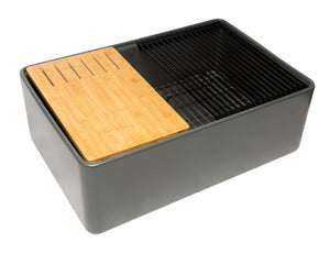 Alternate Image for ALFI brand 30" Fireclay Workstation Farmhouse Step Rim Sink with Accessories, Gray Matte, No Faucet Hole, ABFS3020-GM