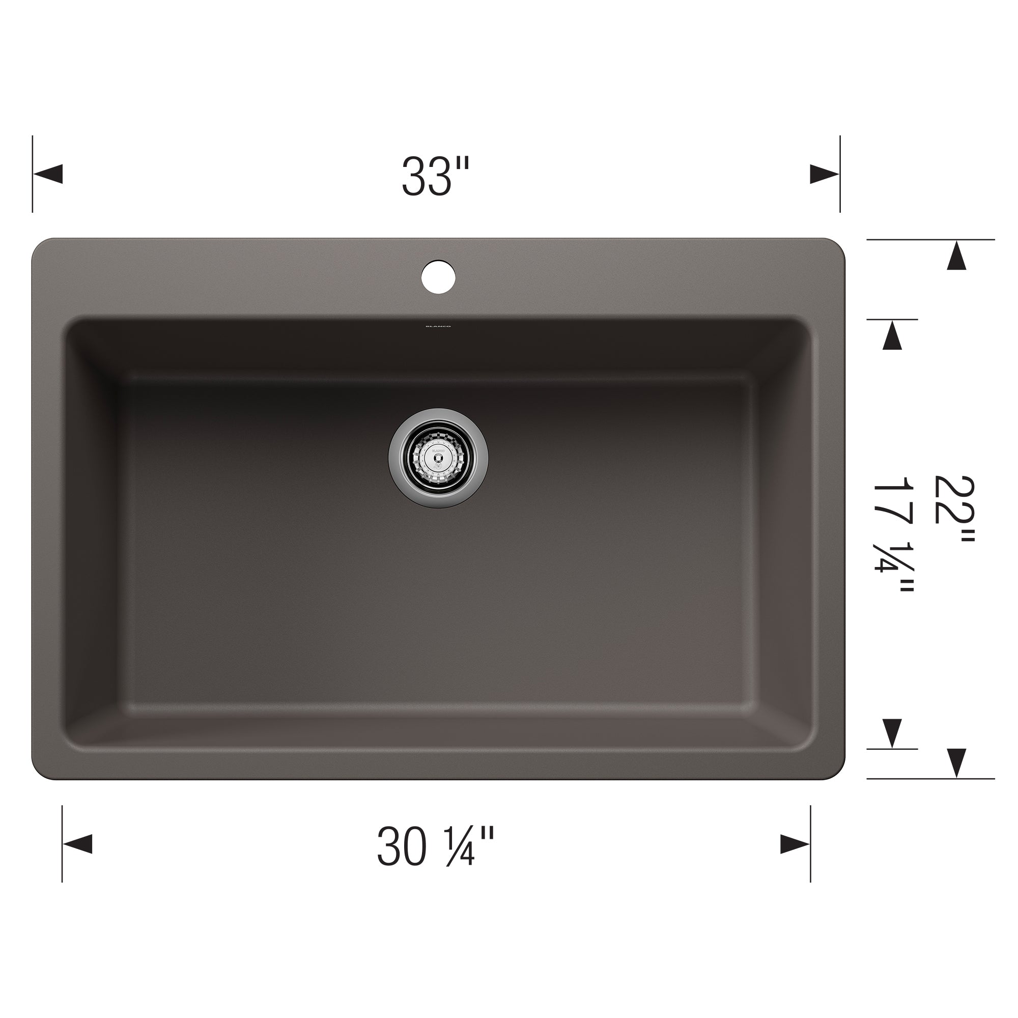 Blanco Liven 33" Dual Mount Silgranit Kitchen Sink, Volcano Gray, 1 Faucet Hole, 443200