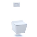 TOTO SP Wall-Hung Square-Shape Toilet and DuoFit In-Wall 1.28 and 0.9 GPF Dual-Flush Tank System with Copper Supply- Vitreous China|Urea Resin, White Matte, CWT449249CMFG#WH