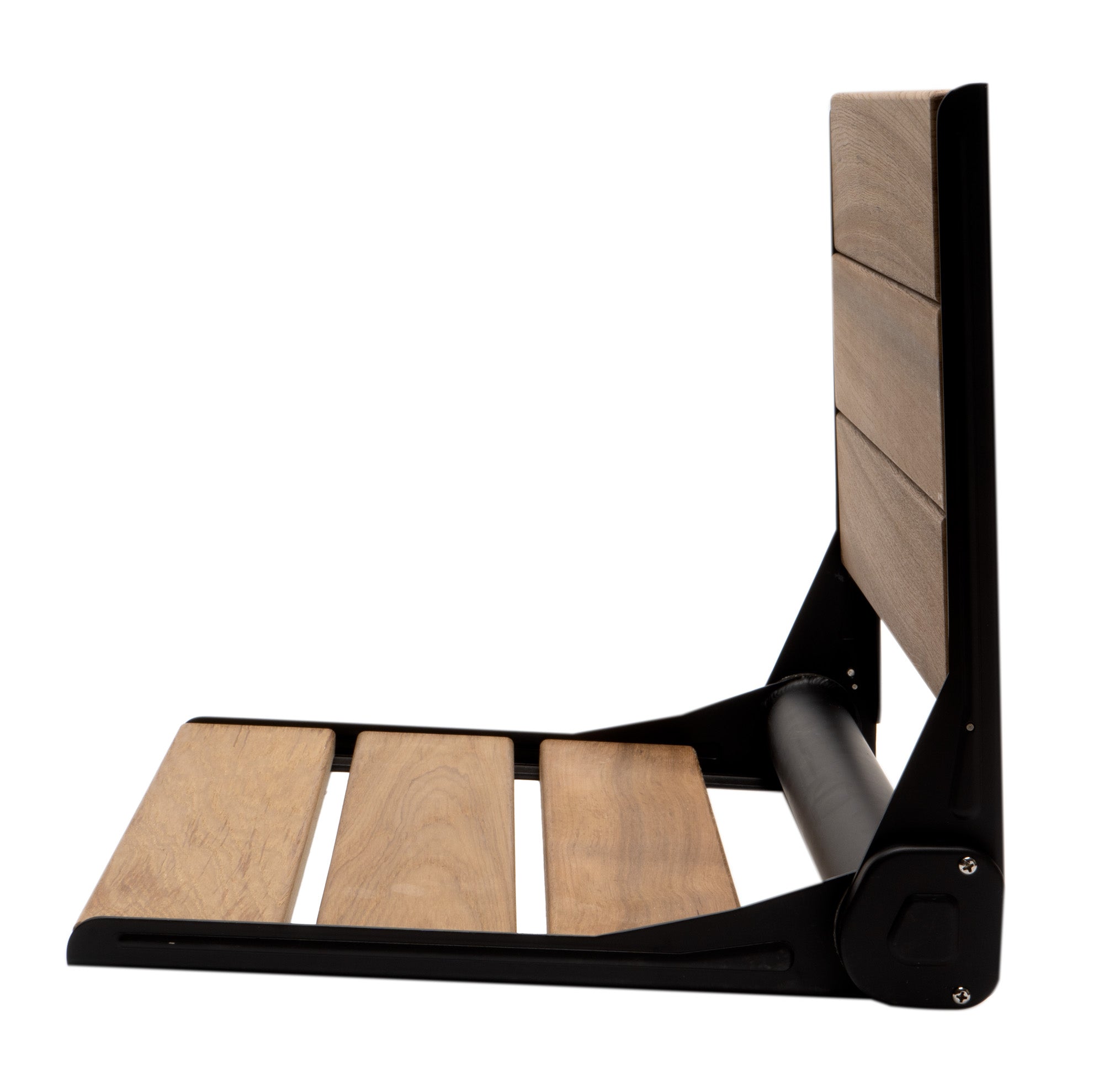 ALFI brand ABS17-BM Black Matte 17" Wide Foldable Teak Shower Seat with Backrest, Teak Wood, Natural Wood