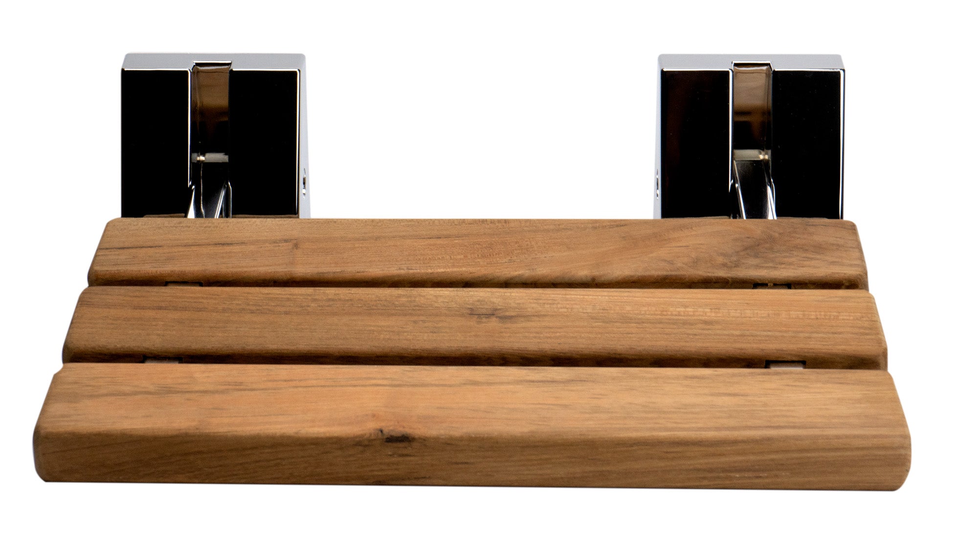 ALFI brand ABS16S-PC Polished Chrome 16" Folding Teak Wood Shower Seat Bench, Natural Wood