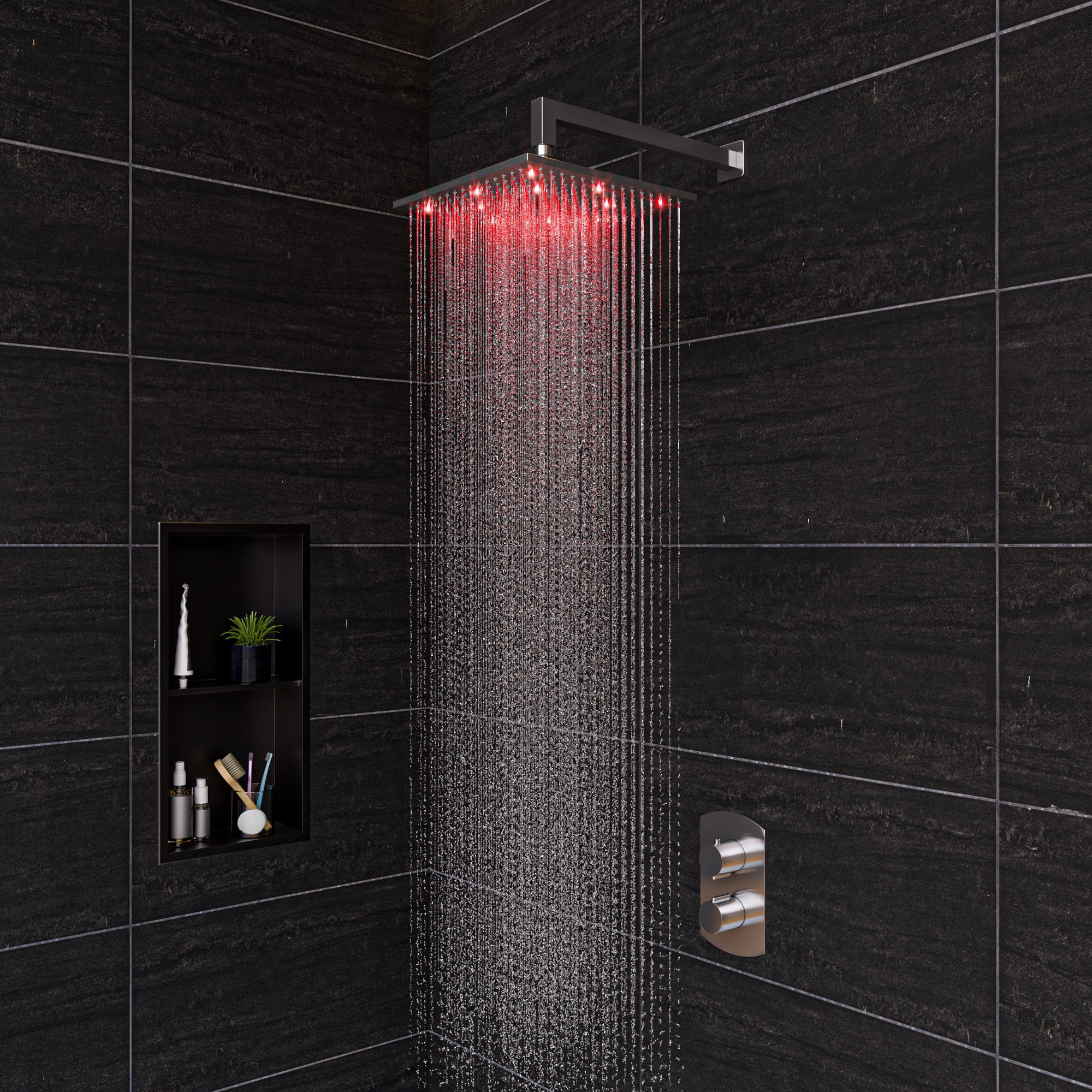ALFI brand LED12S-BN Brushed Nickel 12" Square Multi Color LED Rain Shower Head, Brass