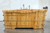 ALFI brand 61" Cedar Wood Free Standing Oval Bathtub with Chrome Tub Filler, Natural Wood, AB1136