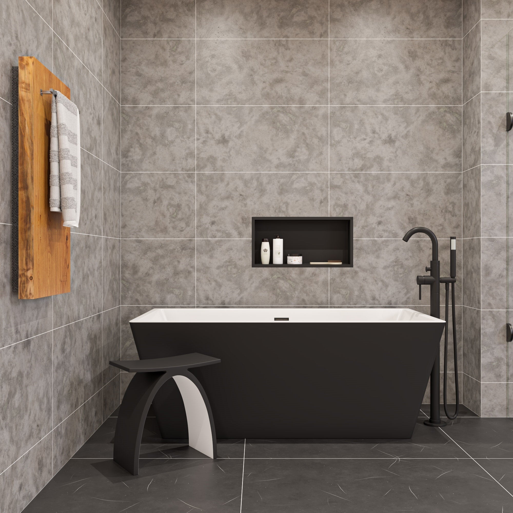 ALFI brand ABNC2412-BLA 24 x 12 Black Matte Stainless Steel Horizontal Single Shelf Bath Shower Niche, 20 Gauge