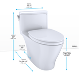 TOTO Nexus One-Piece Elongated 1.28 GPF Universal Height Toilet with CEFIONTECT and SS124 SoftClose Seat, WASHLET+ Ready, Cotton White, Vitreous China, MS642124CEFG#01