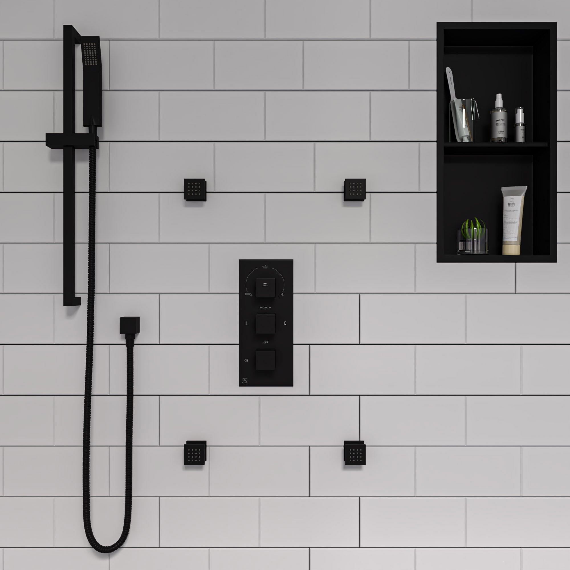 ALFI brand AB7606-BM Black Matte Square Sliding Rail Hand Shower Set, Brass
