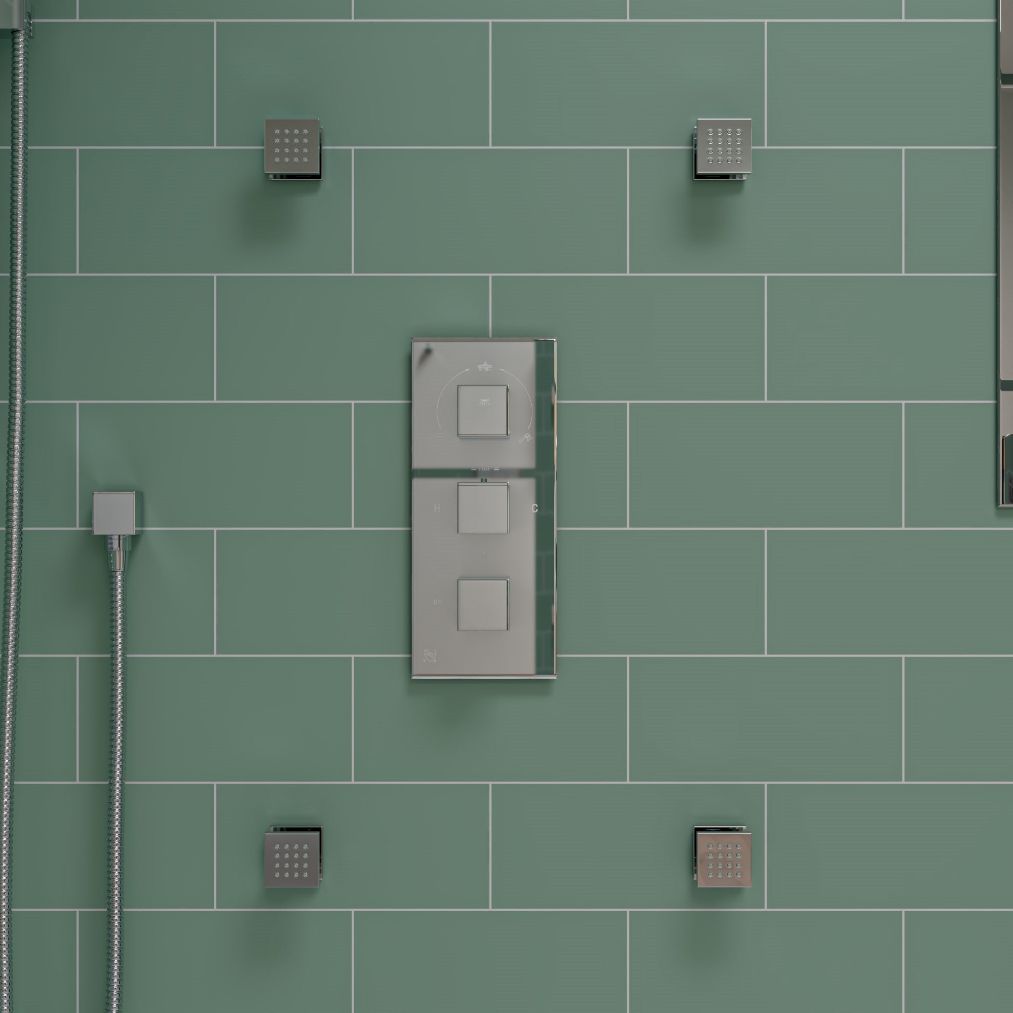 ALFI brand AB2801-PC Polished Chrome Concealed 3-Way Thermostatic Valve Shower Mixer Square Knobs, Brass
