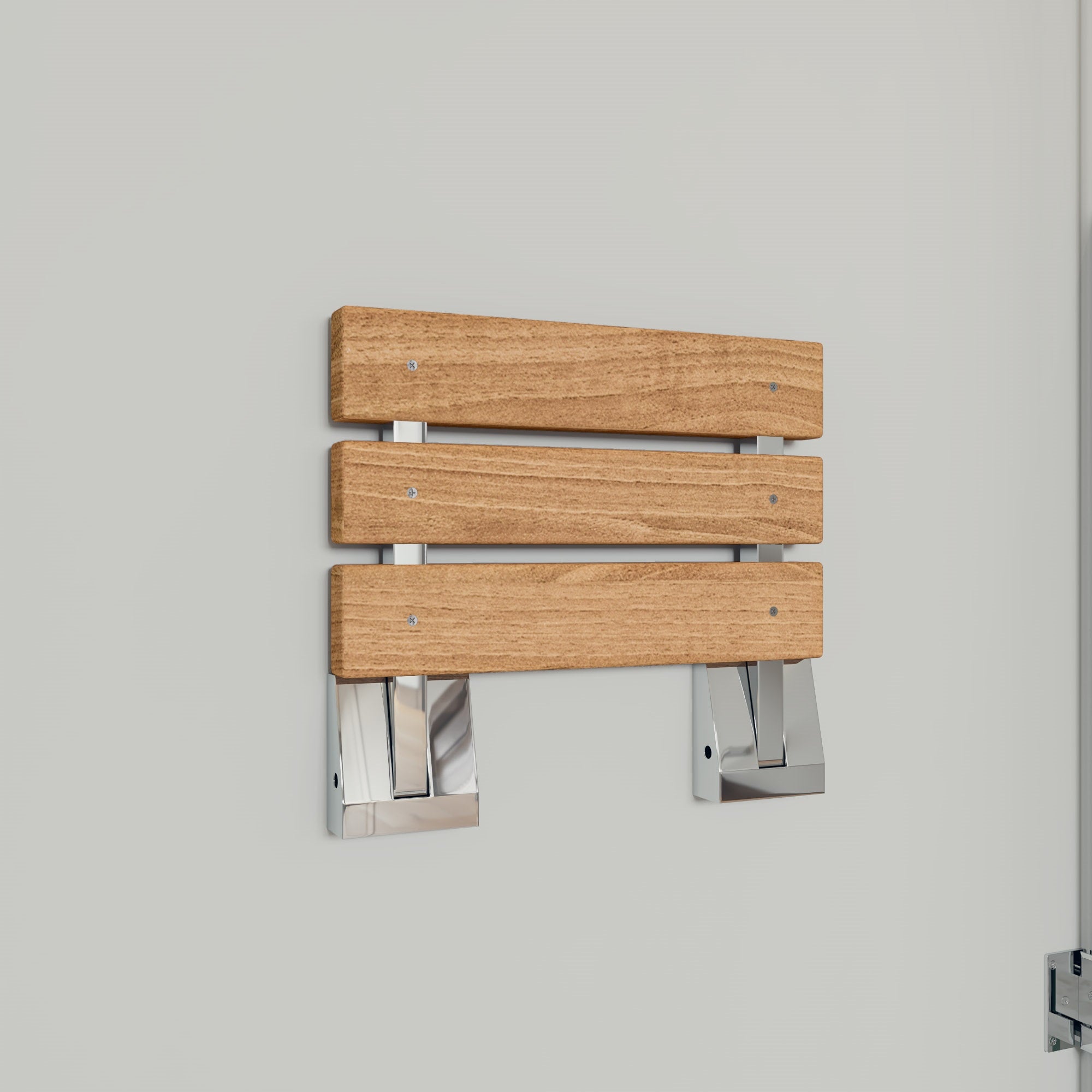 ALFI brand ABS16S-PC Polished Chrome 16" Folding Teak Wood Shower Seat Bench, Natural Wood
