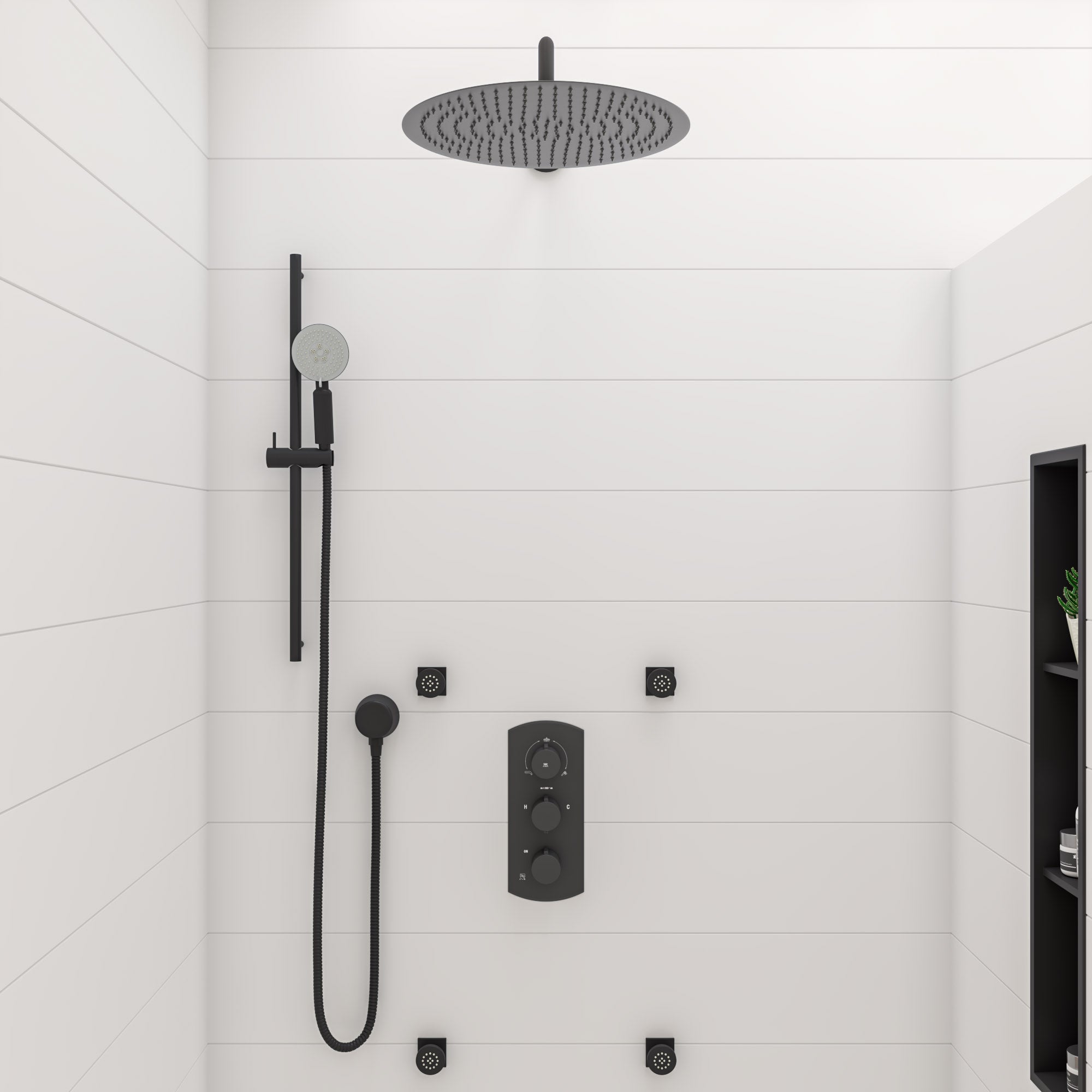 ALFI brand ABNC0836-BLA 8" x 36" Black Matte Stainless Steel Vertical Triple Shelf Bath Shower Niche, 20 Gauge