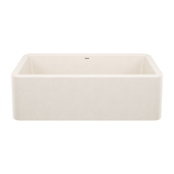 Blanco Ikon 33" Silgranit Farmhouse Sink, Soft White, No Faucet Hole, 443077