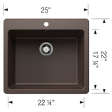 Blanco Liven 25" Dual Mount Silgranit Kitchen Sink, Cafe, 1 Faucet Hole, 443223