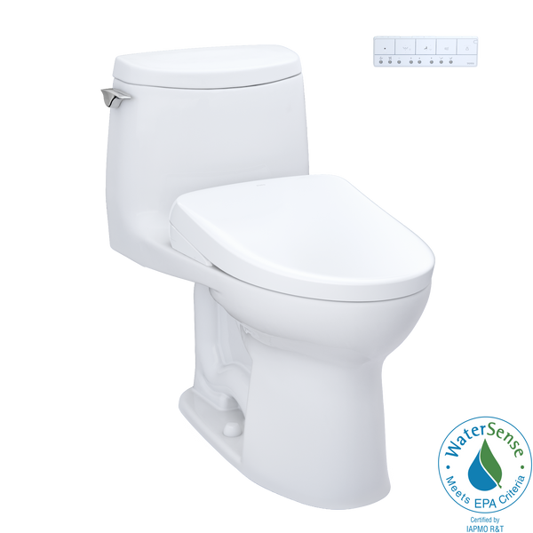 TOTO WASHLET+ UltraMax II 1G One-Piece Elongated 1.0 GPF Toilet and WASHLET+ S7A Contemporary Bidet Seat, Cotton White, Vitreous China|Plastic, MW6044736CUFG#01