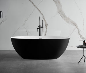 Alternate Image for ALFI brand 59" Solid Surface Resin Free Standing Oval Soaking Bathtub, Black & White, AB9975BM
