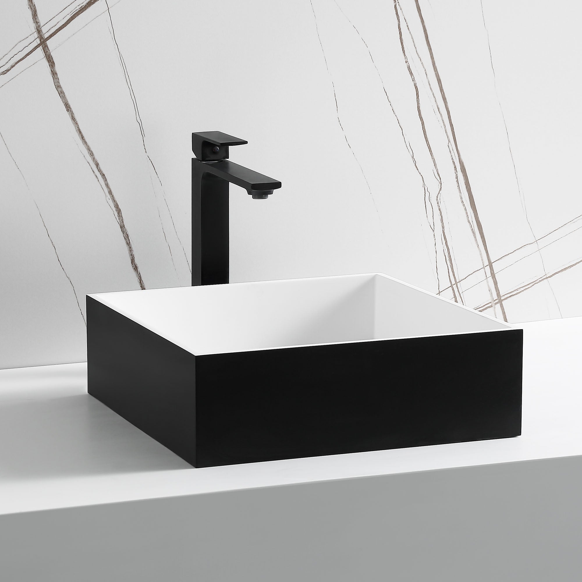 Alternative View of ALFI brand 15.13" x 15.13" Square Above Mount Resin Bathroom Sink, Black & White, No Faucet Hole, ABRS14SBM