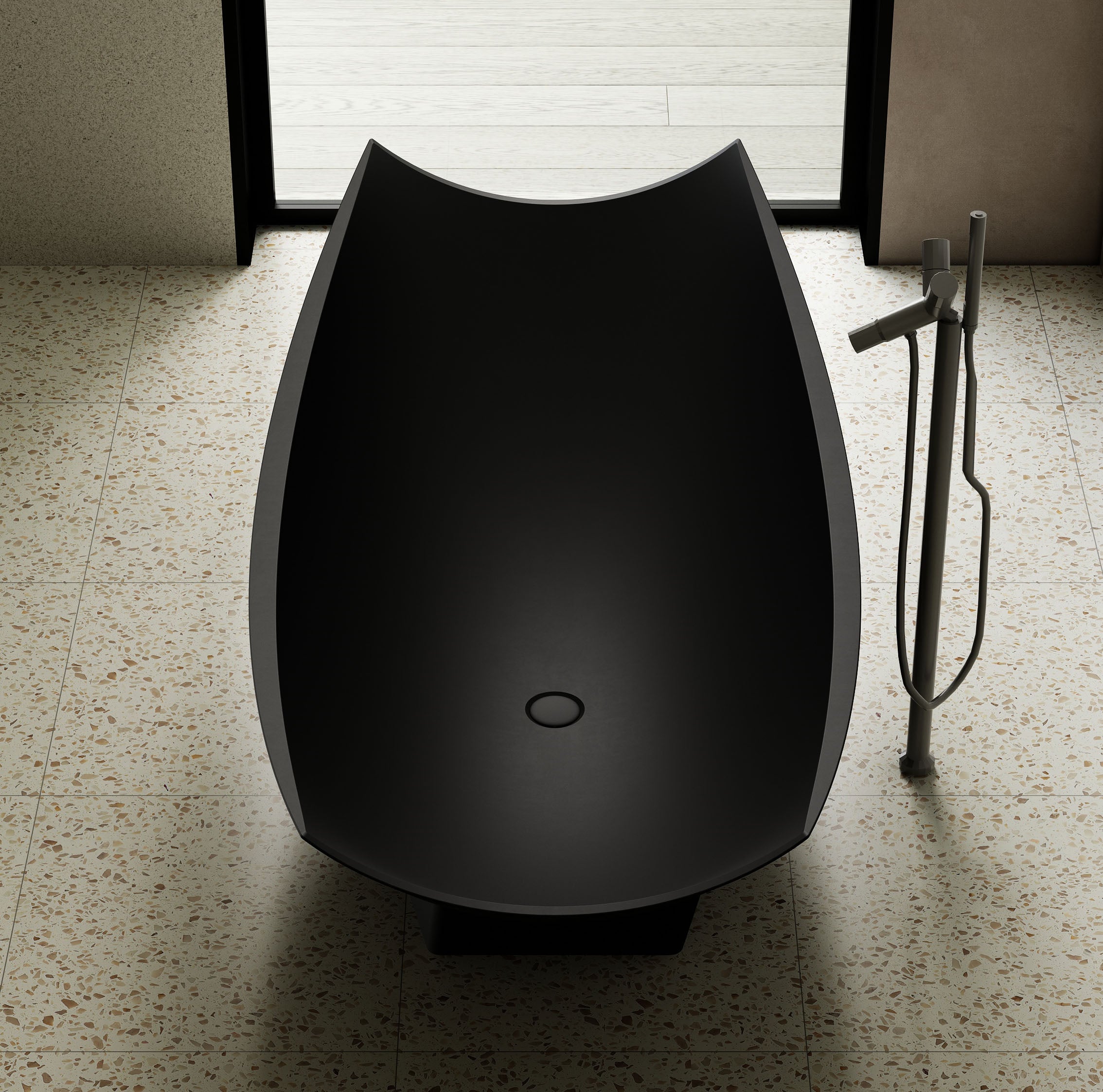 ALFI brand 71" Solid Surface Resin Free Standing Oval Bathtub, Hammock Style, Black Matte, AB9992BM