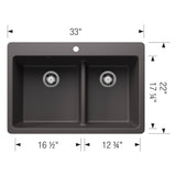 Blanco Liven 33" Dual Mount Silgranit Kitchen Sink, 60/40 Double Bowl, Cinder, 1 Faucet Hole, 443212