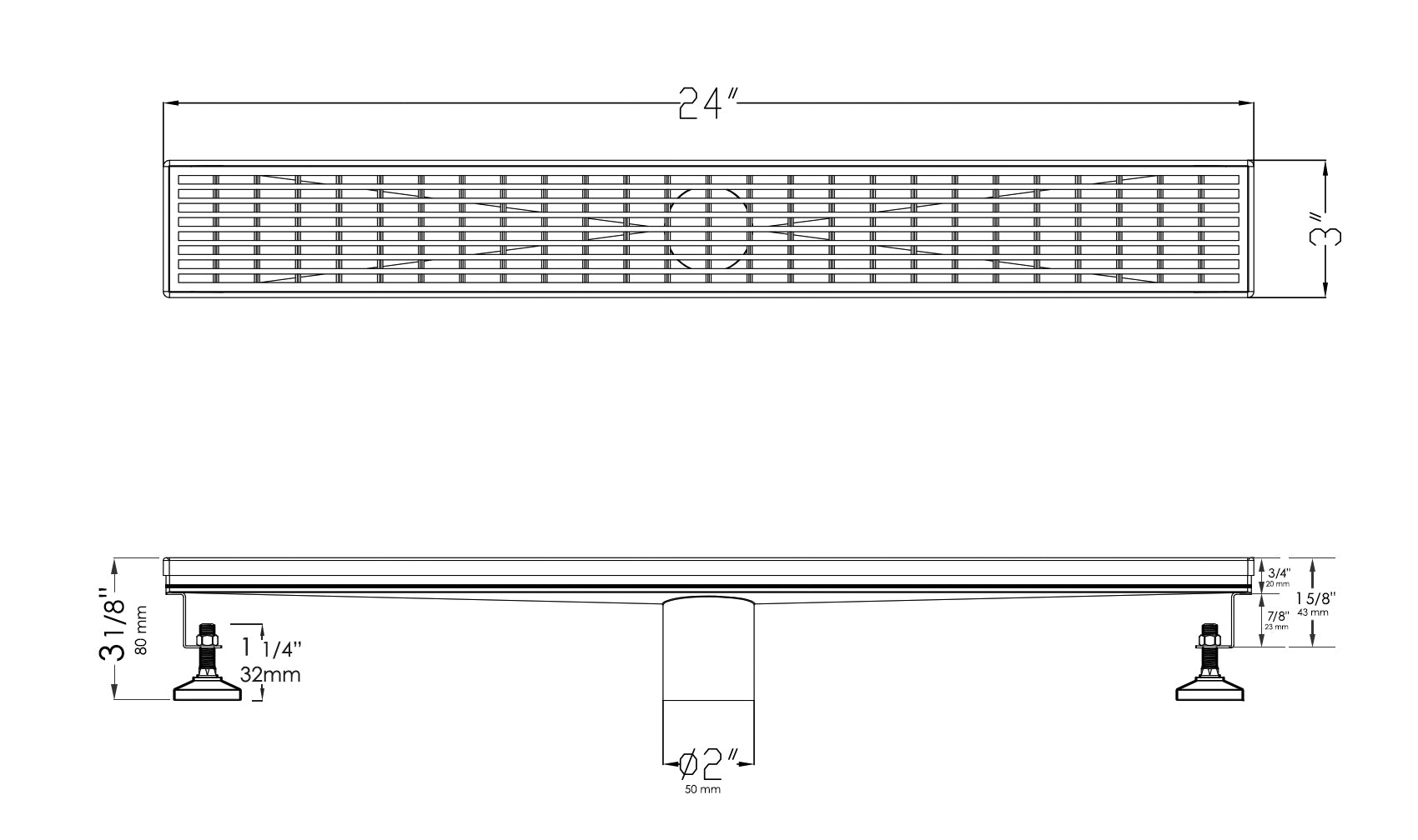 ALFI brand ABLD24D 24" Modern Stainless Steel Linear Shower Drain with Groove Lines, Grey