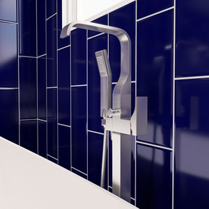 Alternate Image for ALFI brand Brass, AB2180-BN Brushed Nickel Single Lever Floor Mounted Tub Filler Mixer w Hand Held Shower Head