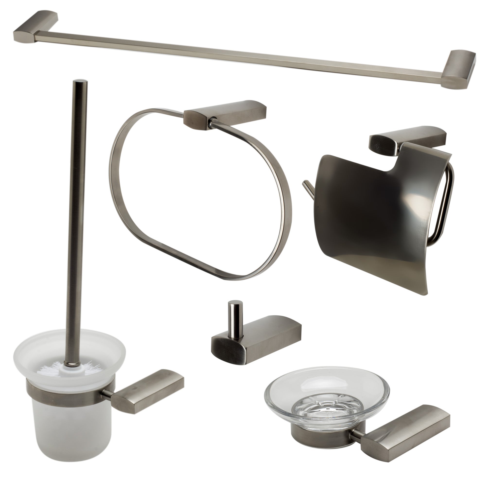 Main Image of ALFI brand Brass, AB9503-BN Brushed Nickel 6 Piece Matching Bathroom Accessory Set