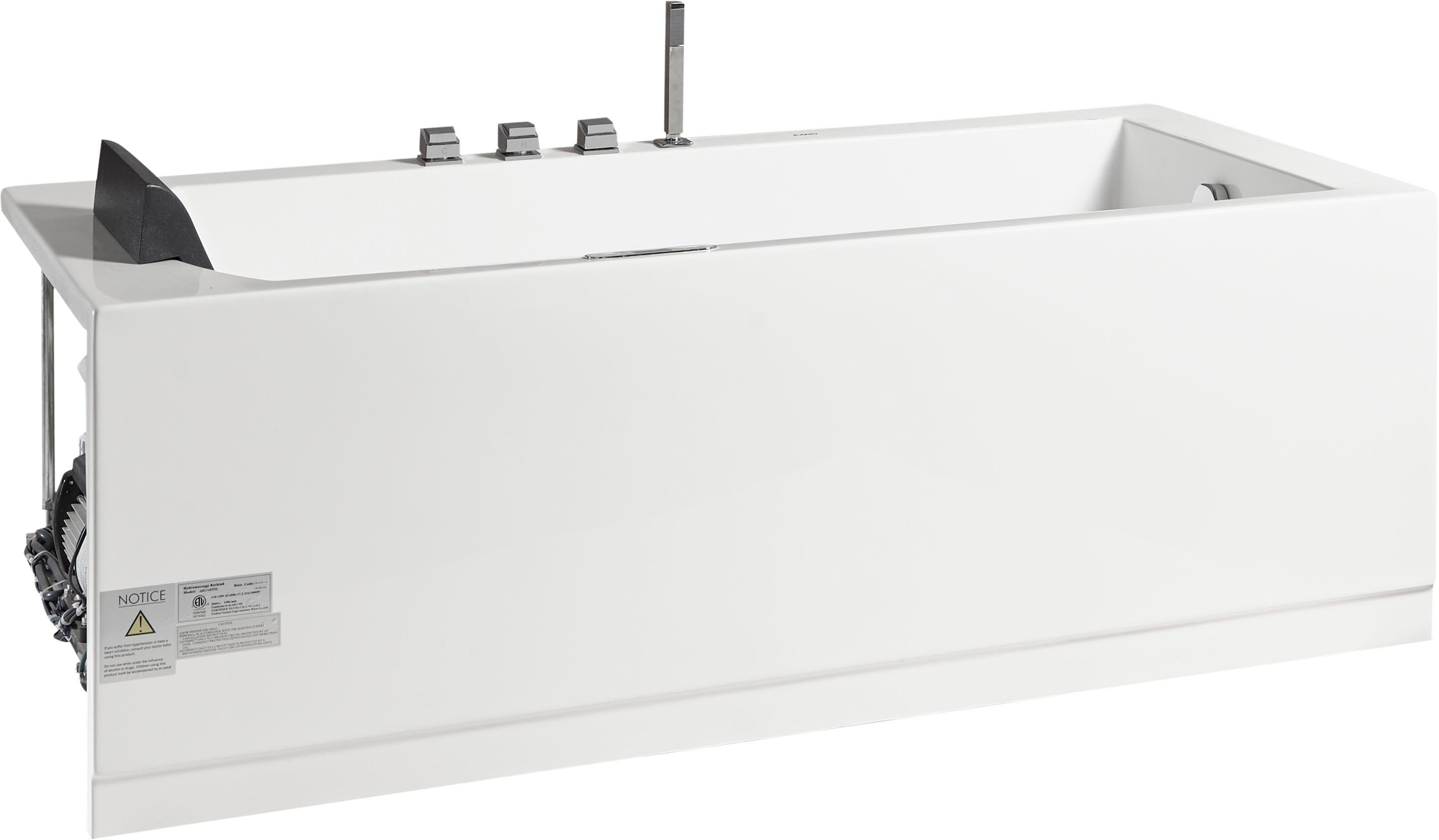 Eago 71" Acrylic Corner Rectangle Bathtub with Fixtures, White, AM154ETL-R6
