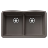 Blanco Diamond 32" Undermount Silgranit Kitchen Sink, 50/50 Double Bowl, Volcano Gray, No Faucet Hole, 443106