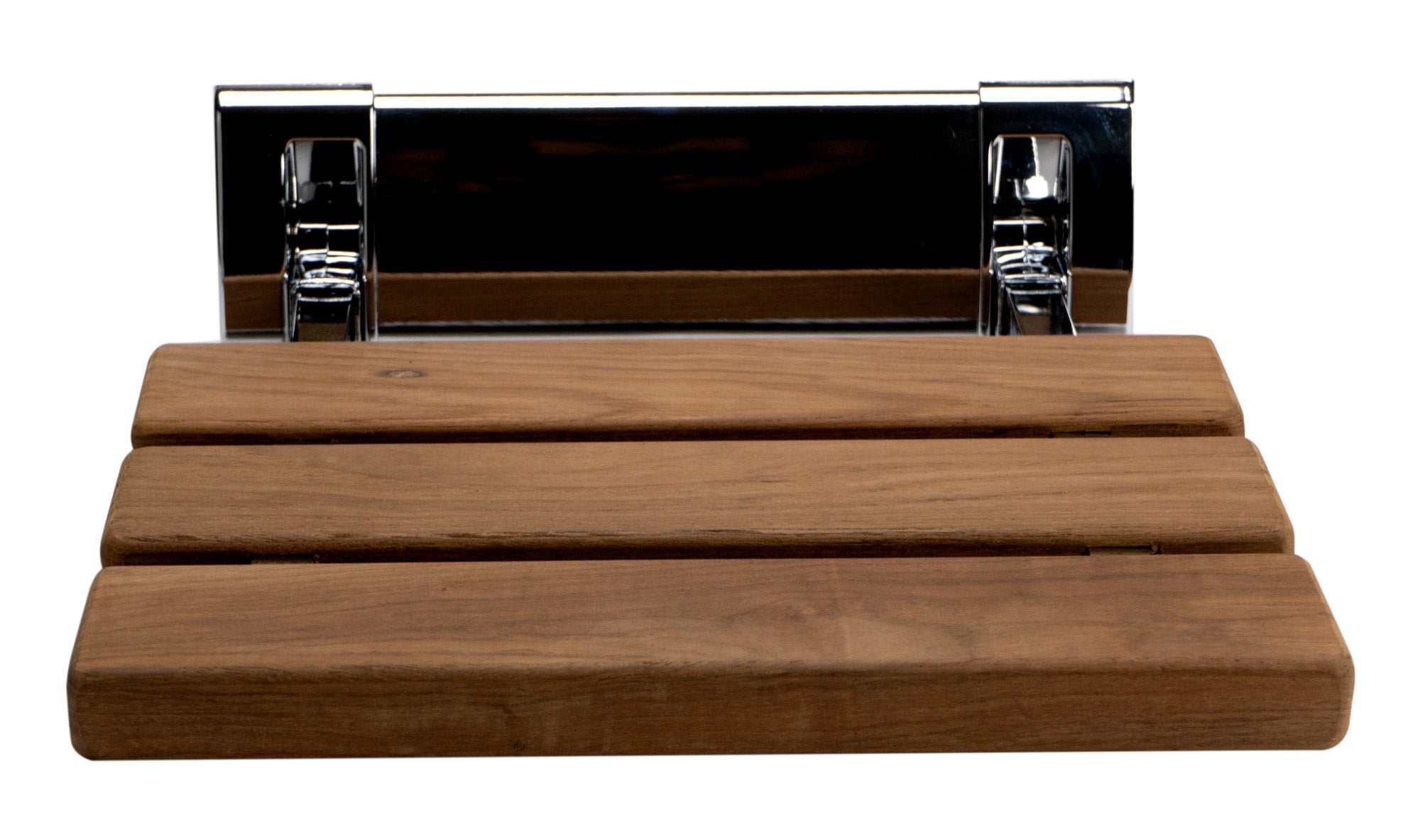 ALFI brand ABS14-PC Polished Chrome 14" Folding Teak Wood Shower Seat Bench, Natural Wood