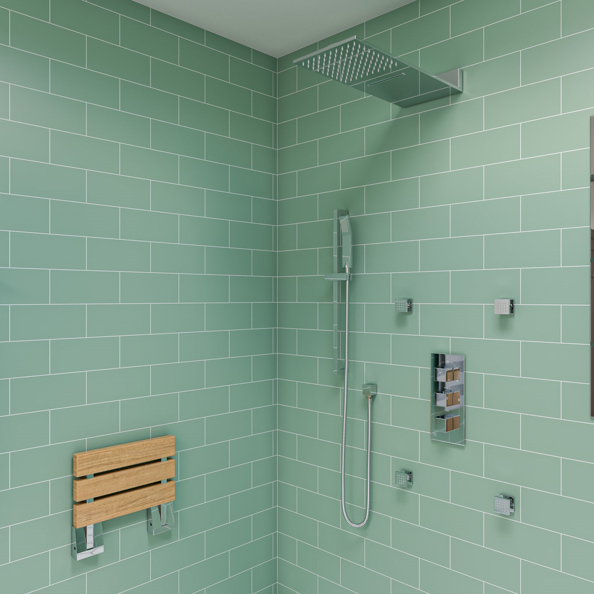 ALFI brand AB2801-PC Polished Chrome Concealed 3-Way Thermostatic Valve Shower Mixer Square Knobs, Brass
