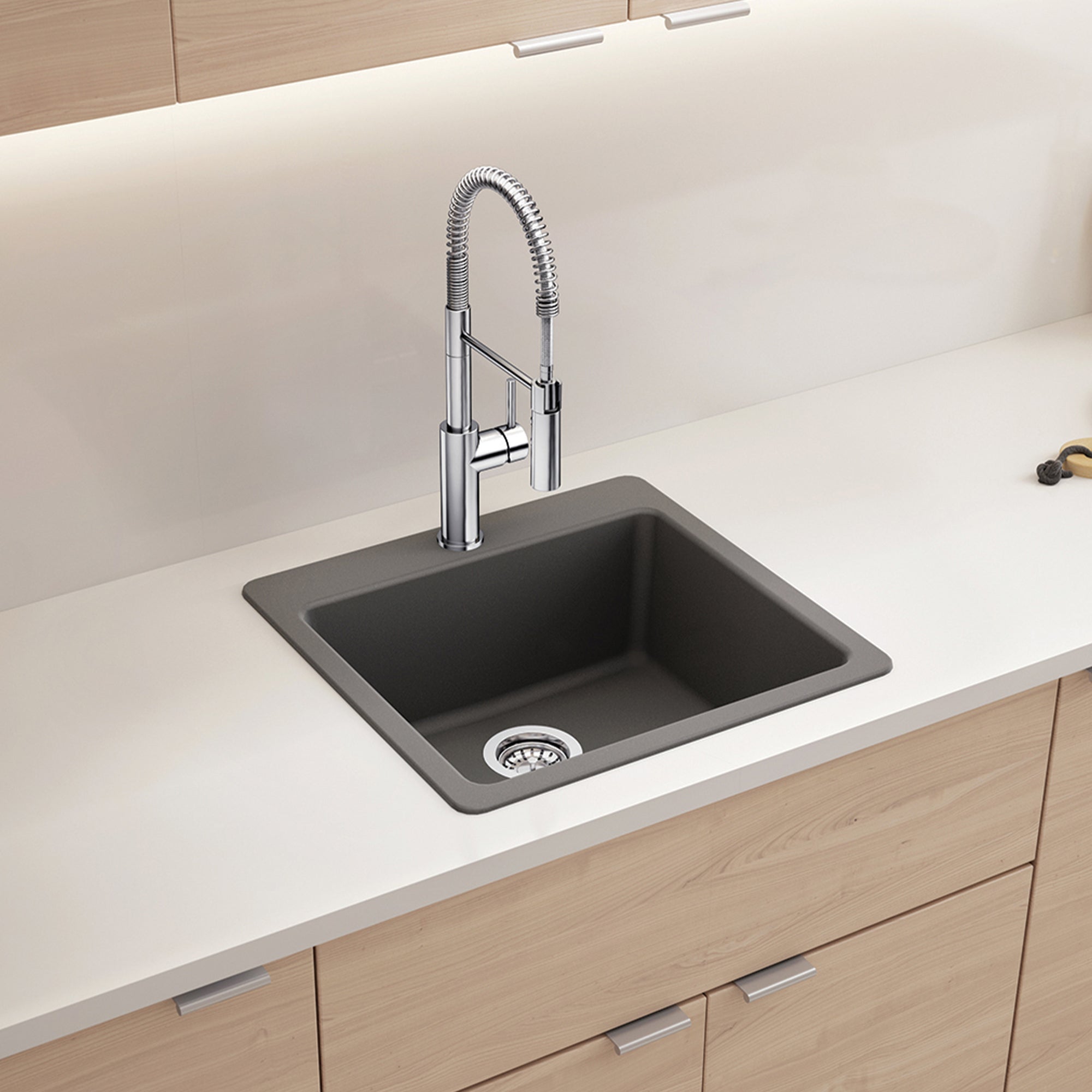 Blanco Liven 21" Dual Mount Silgranit Kitchen Sink, Cinder, 1 Faucet Hole, 443228