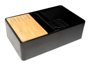 Alternate Image for ALFI brand 33" Fireclay Workstation Farmhouse Step Rim Sink with Accessories, 50/50 Double Bowl, Black Matte, No Faucet Hole, ABFS3320D-BM