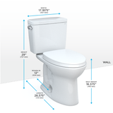 TOTO Drake Two-Piece Elongated 1.28 GPF TORNADO FLUSH Toilet with CEFIONTECT and SoftClose Seat, WASHLET+ Ready, Cotton White, Vitreous China, MS776124CEG#01