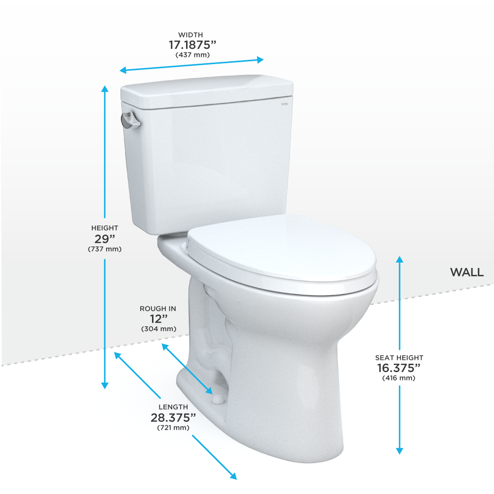 TOTO Drake Two-Piece Elongated 1.6 GPF TORNADO FLUSH Toilet with CEFIONTECT and SoftClose Seat, WASHLET+ Ready, Cotton White, Vitreous China, MS776124CSG#01