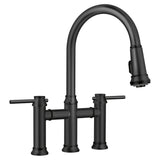 Blanco Empressa Pull-Down Dual-Spray Bridge Faucet, Matte Black, 1.5 GPM, Brass, 443024