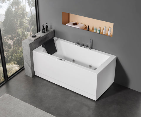 Eago 59" Acrylic Corner Rectangle Bathtub with Fixtures, White, AM154ETL-R5