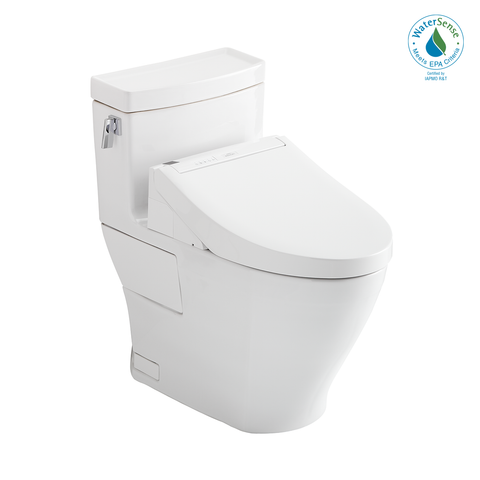 TOTOWASHLET+ Legato One-Piece Elongated 1.28 GPF Toilet and WASHLET C5 Bidet Seat, Cotton White, Vitreous China|Plastic, MW6243084CEFG#01