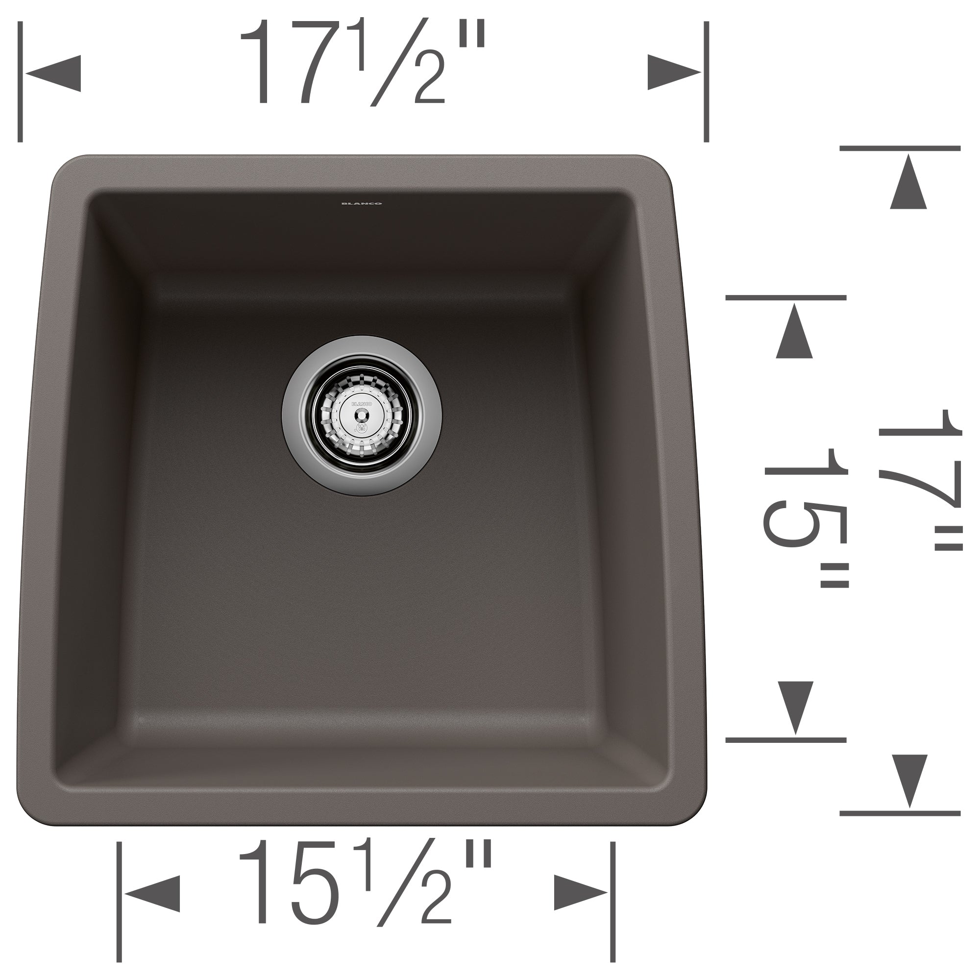 Blanco Performa 18" Square Silgranit Bar/Prep Sink, Volcano Gray, No Faucet Hole, 443124