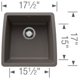 Blanco Performa 18" Square Silgranit Bar/Prep Sink, Volcano Gray, No Faucet Hole, 443124