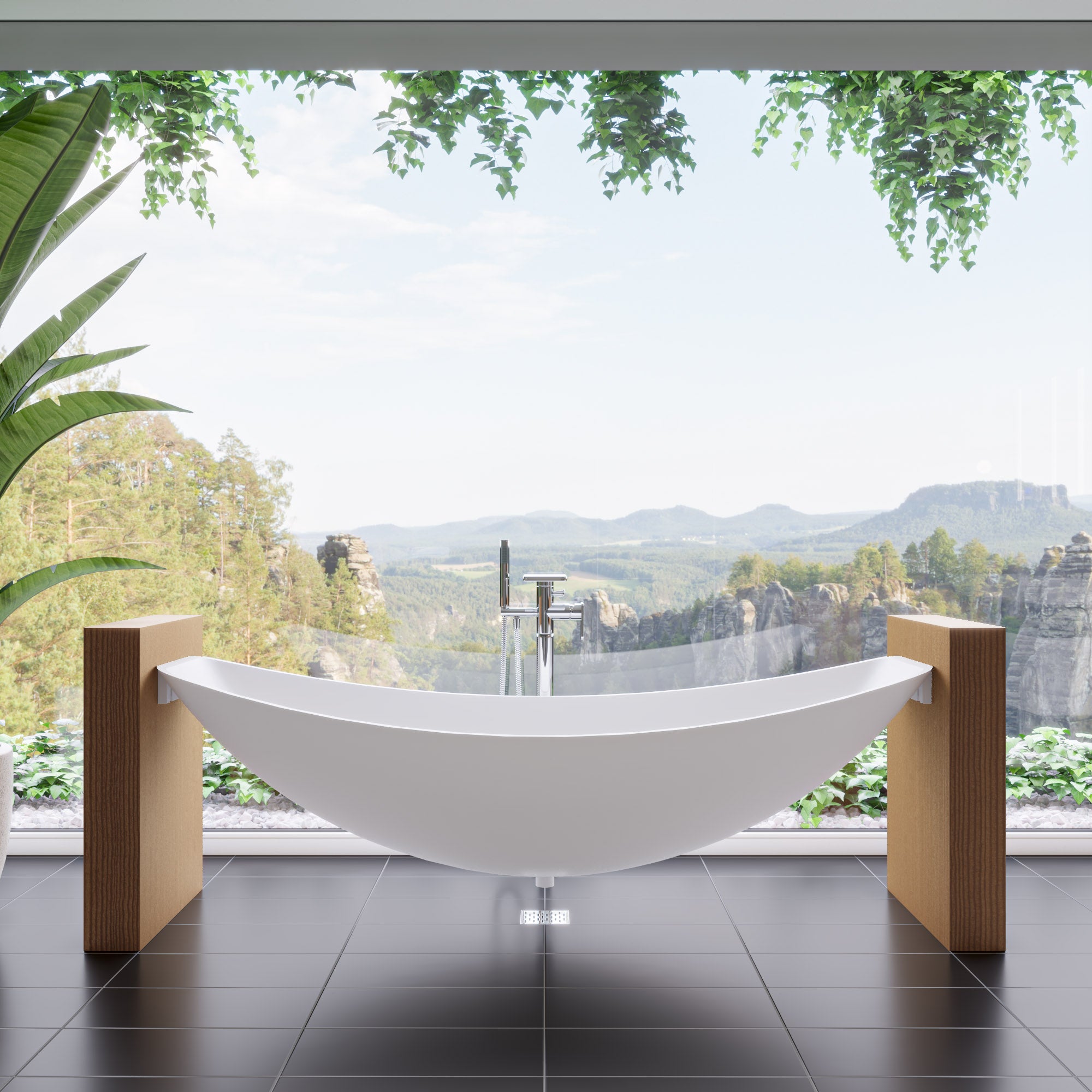 ALFI brand 79" Acrylic Wall Mount Oval Bathtub, White Matte, HammockTub1-WM