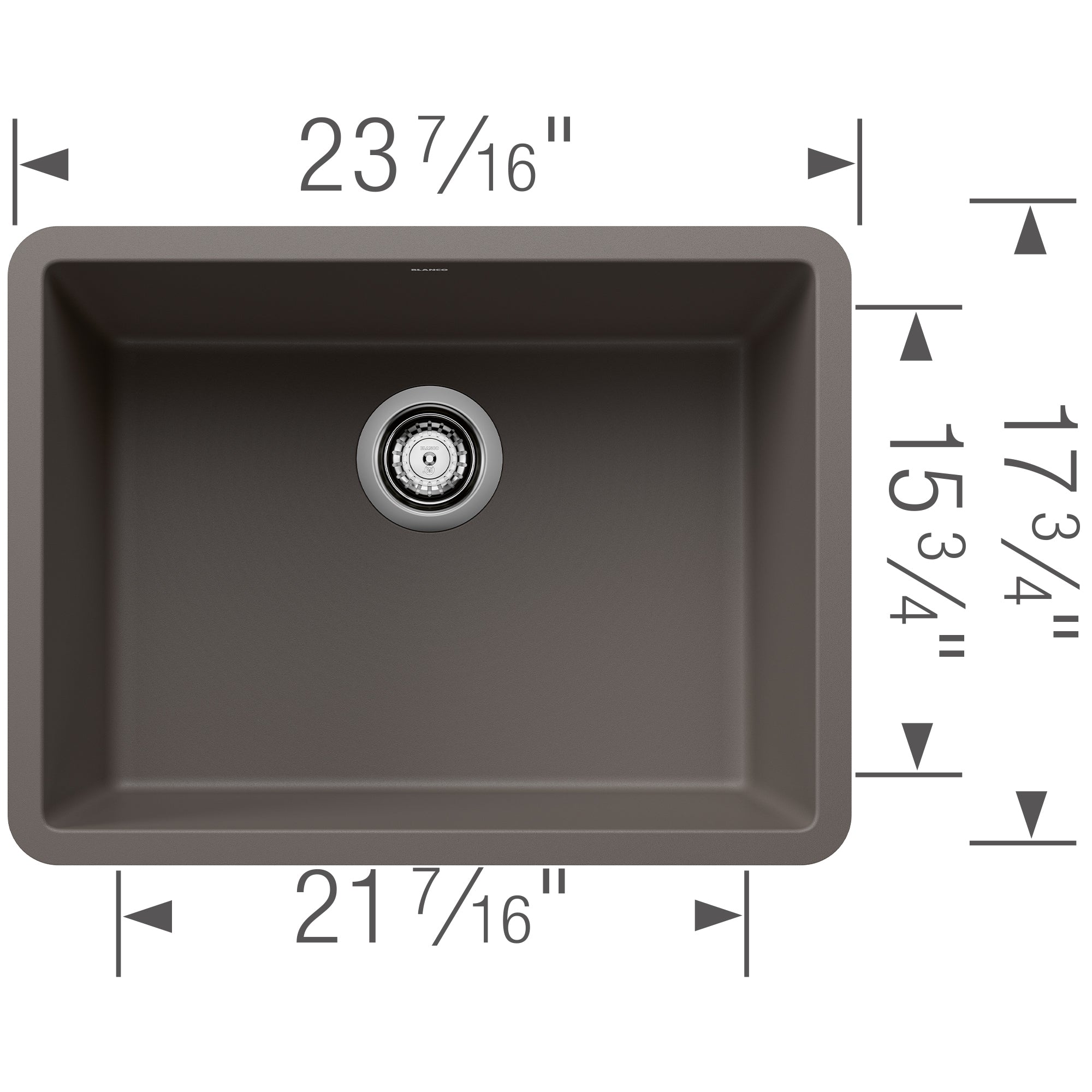 Blanco Precis 23" Undermount Silgranit Kitchen Sink, Volcano Gray, No Faucet Hole, 527411