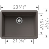 Blanco Precis 23" Undermount Silgranit Kitchen Sink, Volcano Gray, No Faucet Hole, 527411