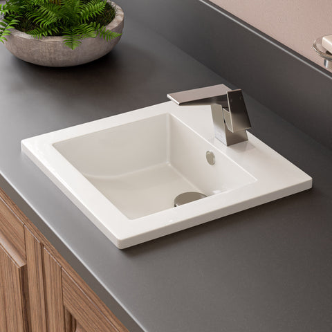 ALFI brand 16.38" x 16.13" Square Drop In Porcelain Bathroom Sink, White, 1 Faucet Hole, ABC801