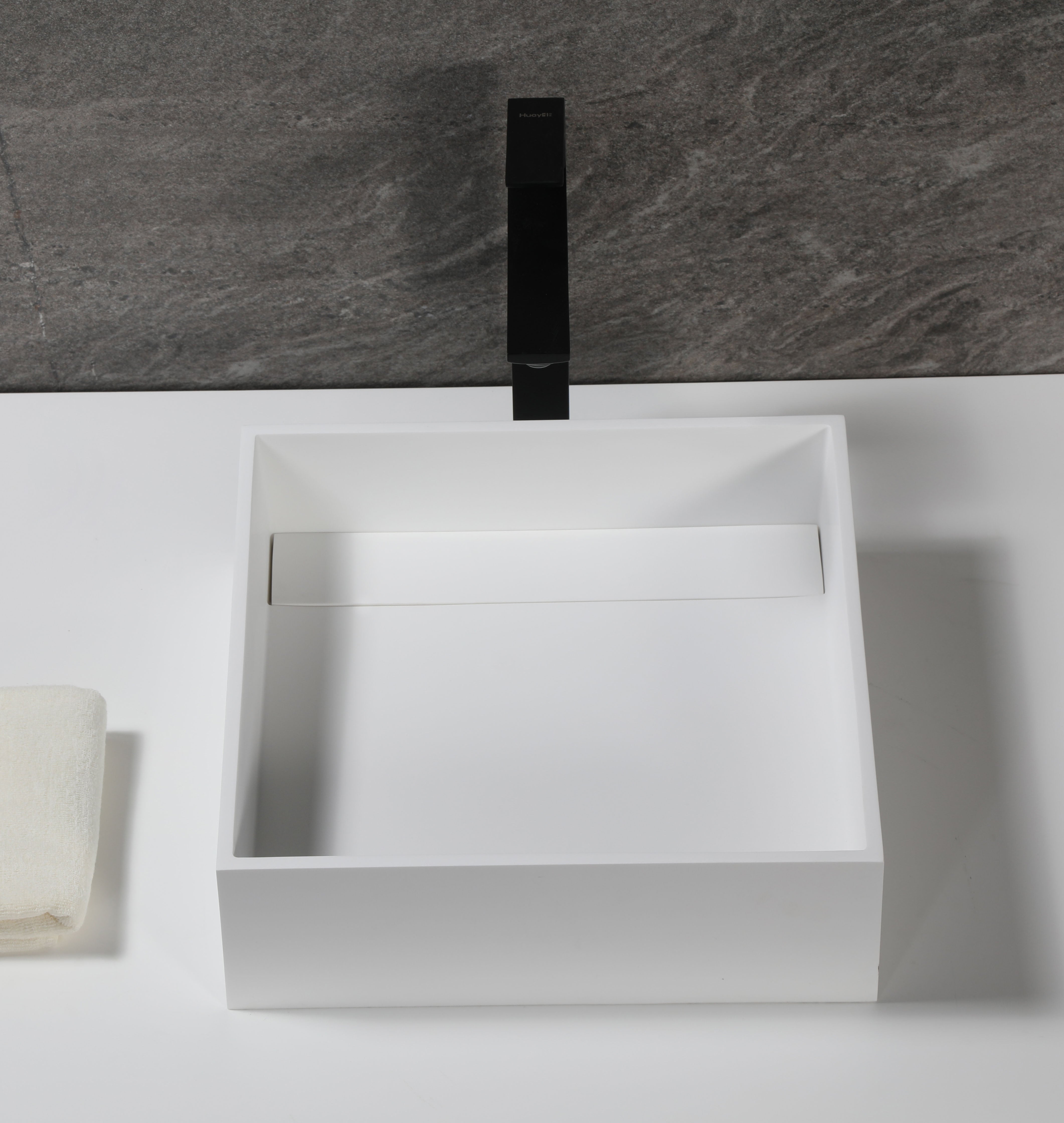 ALFI brand 15.13" x 15.13" Square Above Mount Resin Bathroom Sink, White Matte, No Faucet Hole, ABRS14S