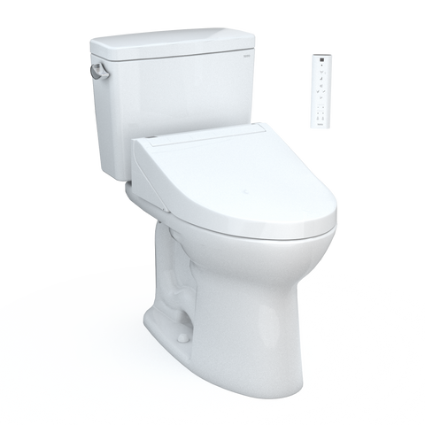 TOTO Drake WASHLET+ Two-Piece Elongated 1.6 GPF Universal Height TORNADO FLUSH Toilet with C5 Bidet Seat, Cotton White, Vitreous China, MW7763084CSFG#01