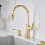 Blanco Rivana High-Arc Pull-Down Dual-Spray Kitchen Faucet, Satin Gold, 1.5 GPM, Brass, 442985