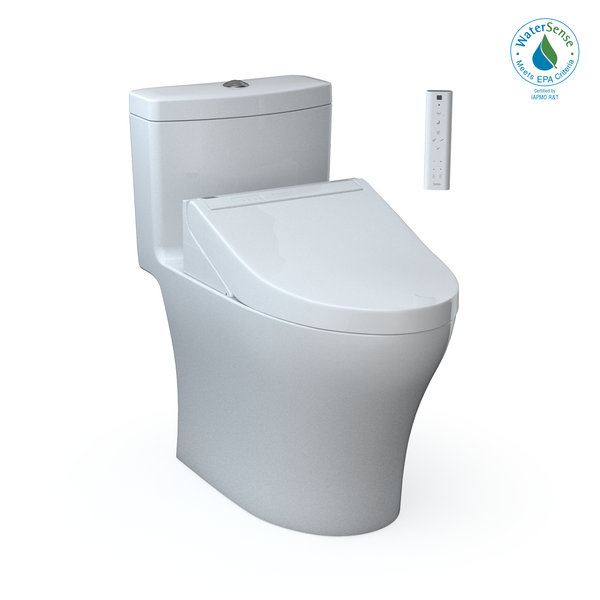 TOTO WASHLET+ Aquia IV One-Piece Elongated Dual Flush 1.28 and 0.9 GPF Toilet and WASHLET C5 Bidet Seat, Cotton White- Vitreous China|Plastic, MW6463084CEMFGN#01